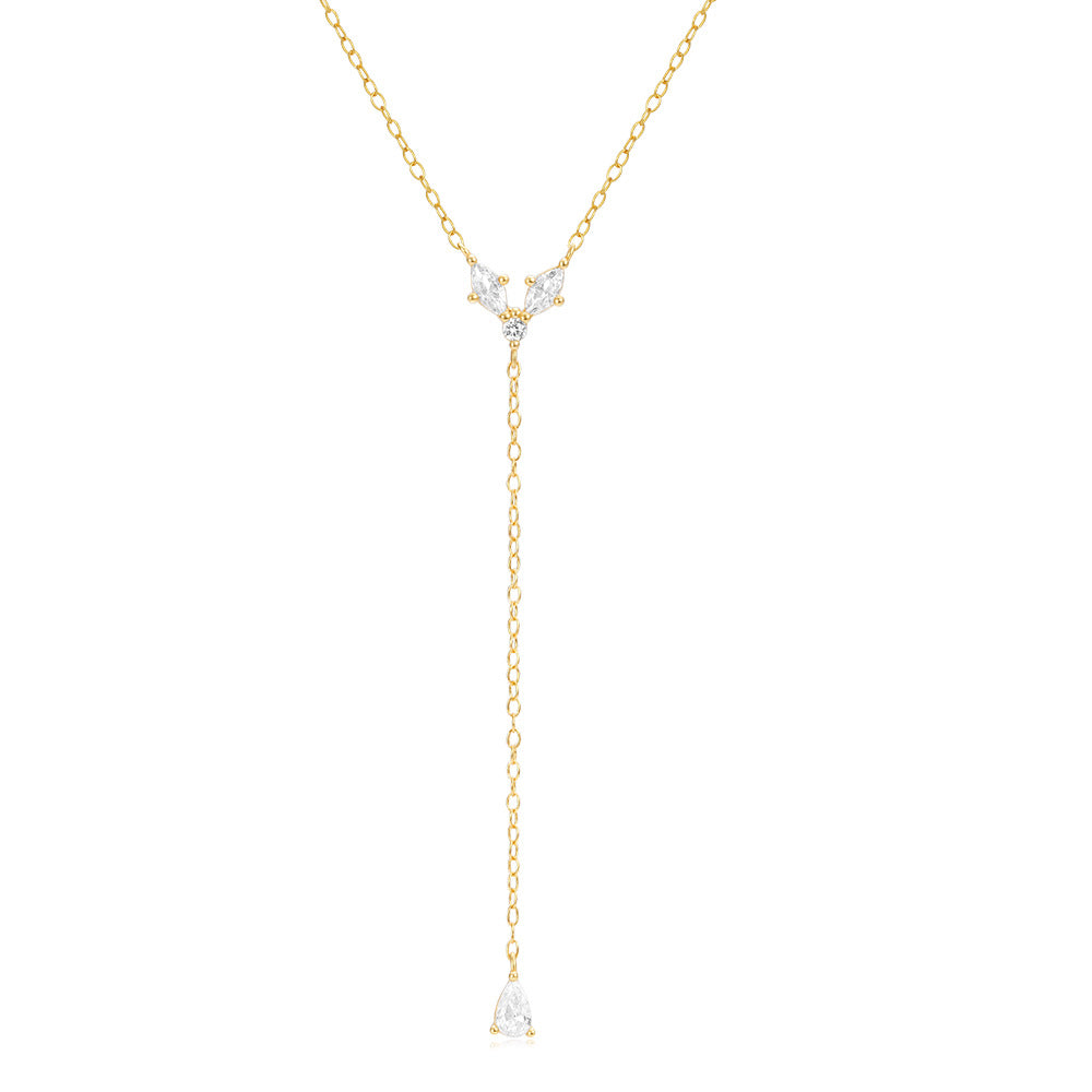 S925 Sterling Silver Diamond Geometric Y Water Drop Necklace