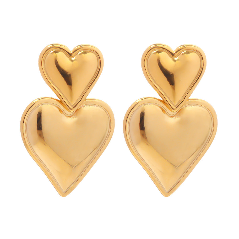 Trendy Accessories18k Gold-plated Heart Pendant Earrings Simple Design Fashionable Ear Jewelry