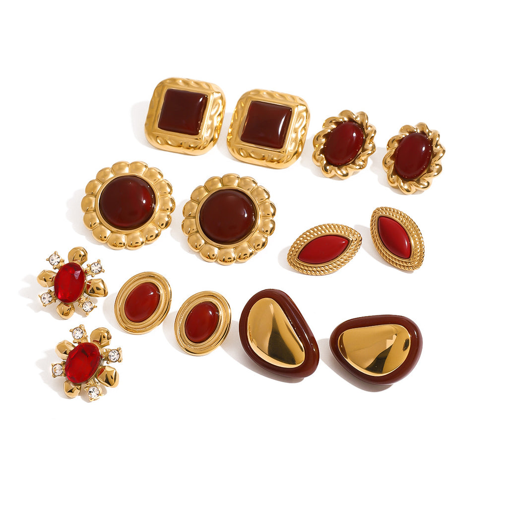 2H Stainless Steel Red Agate Earrings Zircon Stud Earrings Jewelry earring