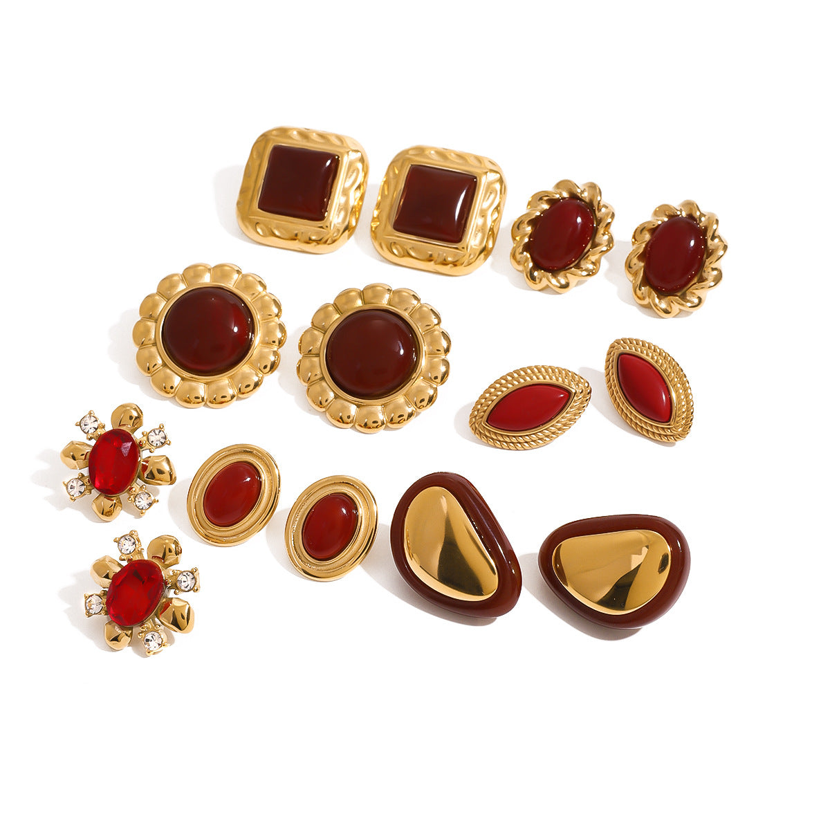 2H Stainless Steel Red Agate Earrings Zircon Stud Earrings Jewelry earring