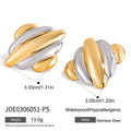 18K Gold-Tone Stainless Steel Stud Earrings with Geometric Detail — Statement Style featuring geometric and a gold-tone