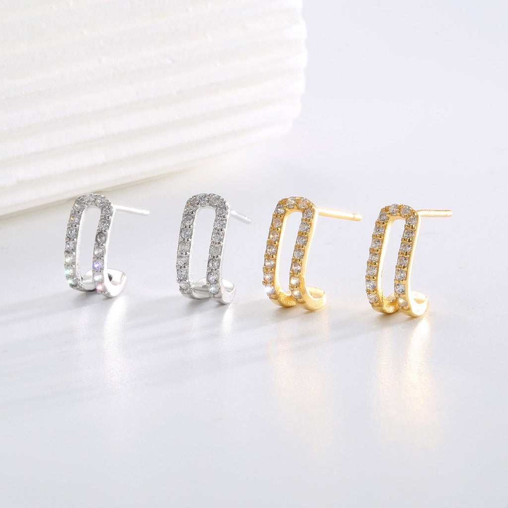 SE0173S925All-over Sterling Silver New Sweet Earrings Fashion Double-layer Half-circle Earrings for Women