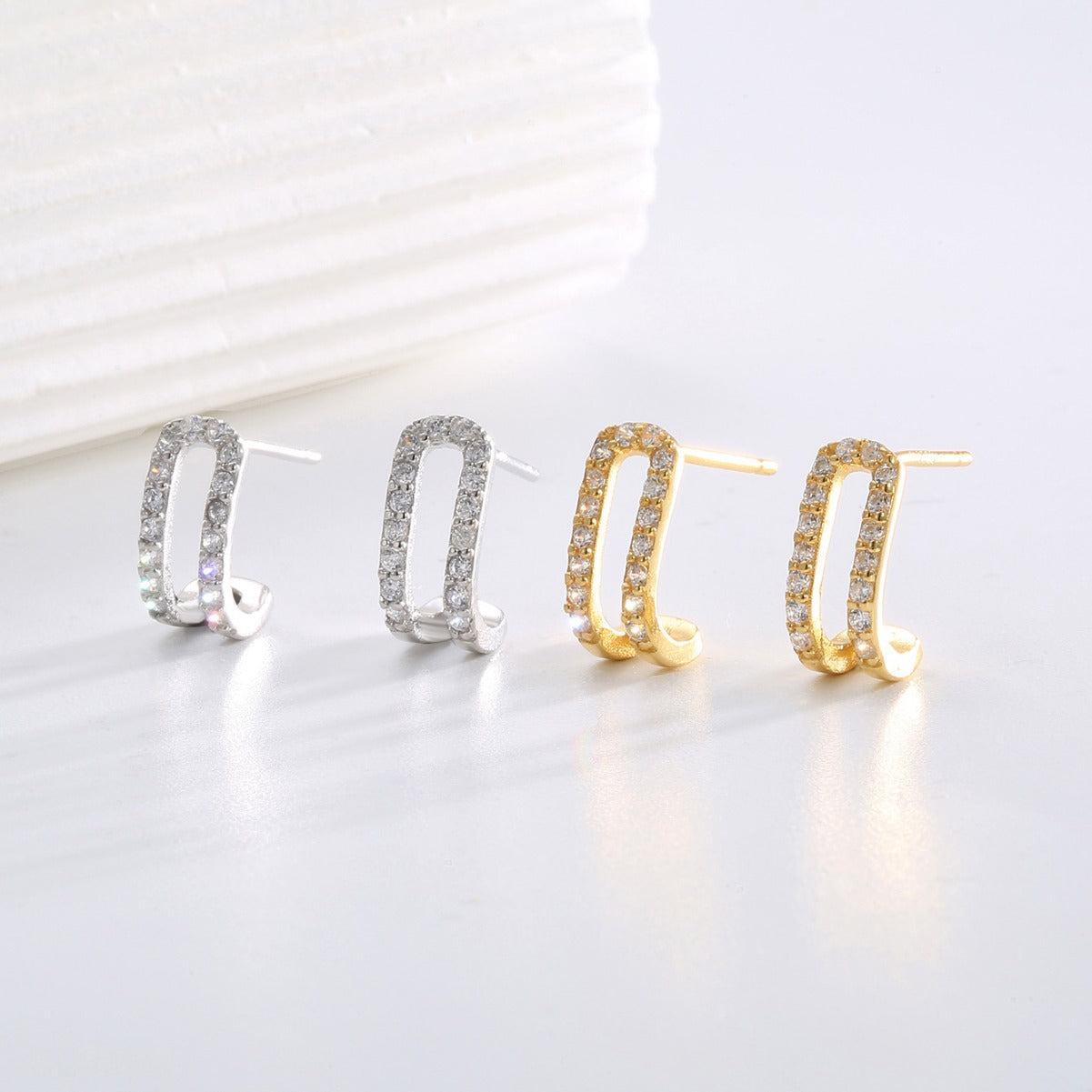 SE0173S925All-over Sterling Silver New Sweet Earrings Fashion Double-layer Half-circle Earrings for Women