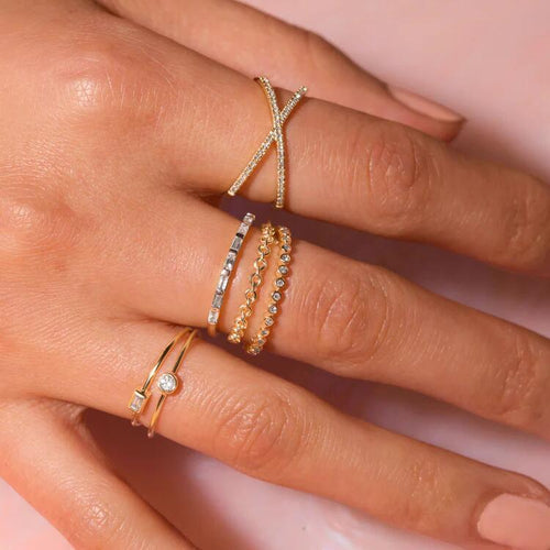 Cross Cubic Zirconia Stainless Steel Gold-Plated Ring — design detail