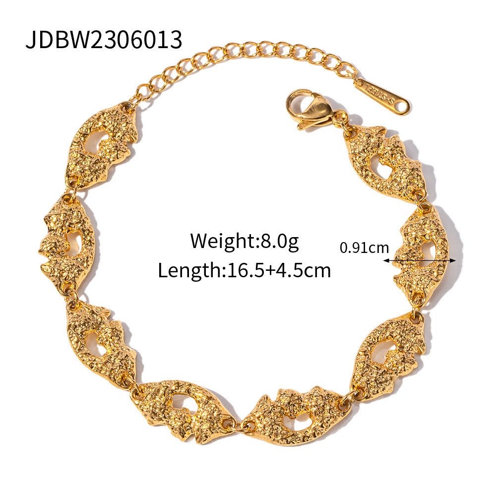 Ornament18k Gold Stainless Steel Wide Bracelet Open Bangle