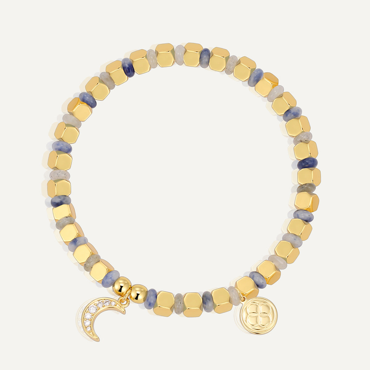 B0283 Vintage Moon Inlaid Zircon Beaded Fashion Trend Blue Point Quartz Bracelet