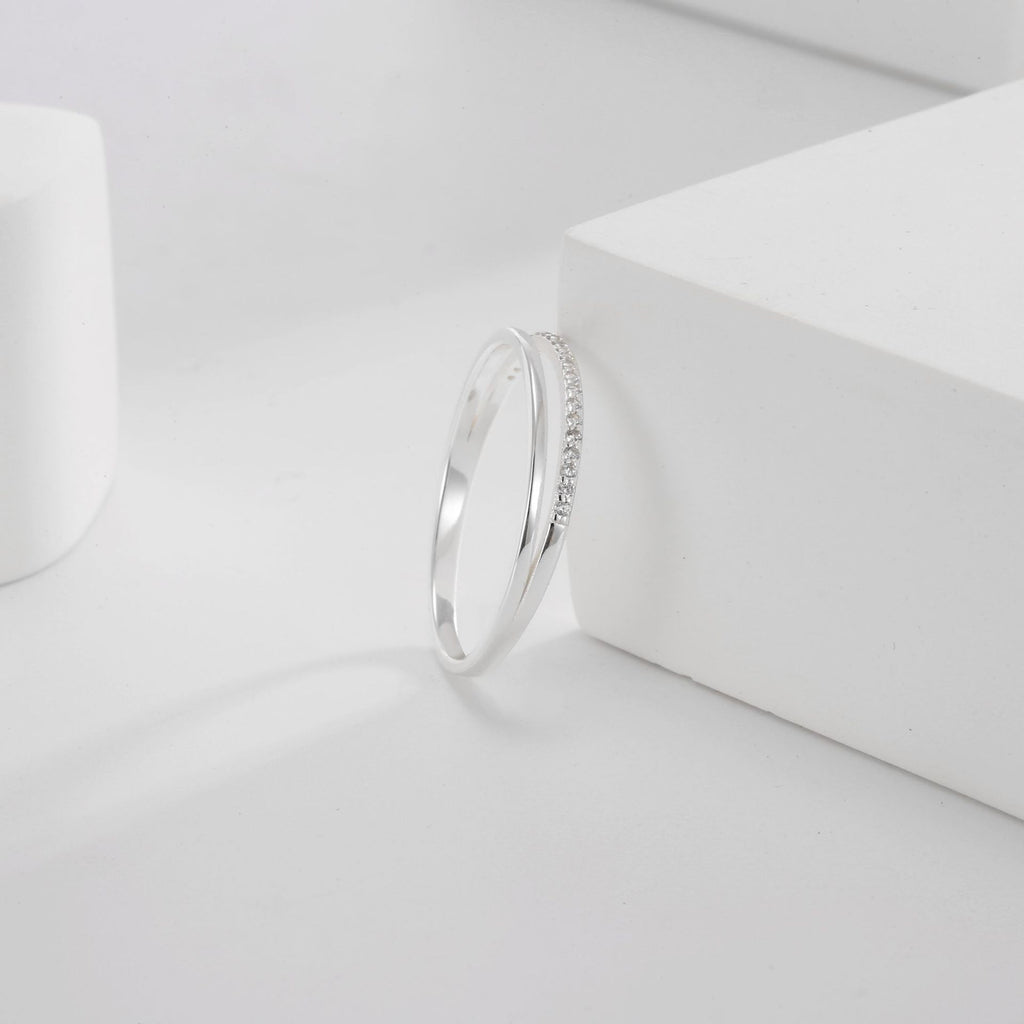 SR0044 S925Silver Micro Inlaid Cross Hollow Ring for Women Simple