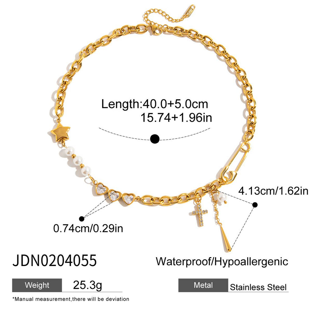 Stainless Steel Zircon Paperclip Necklace Collarbone Chain Non-Fading Jewelry