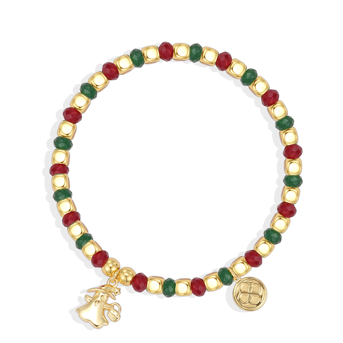 B0337 Cute Ghost Pendant Copper Plated18k Gold Bracelet Chalcedony Stone Beads