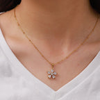 New Flower Necklace18K Gold-plated stainless steel16mm White Zircon Five Petal Flower Pendant Necklace for Women