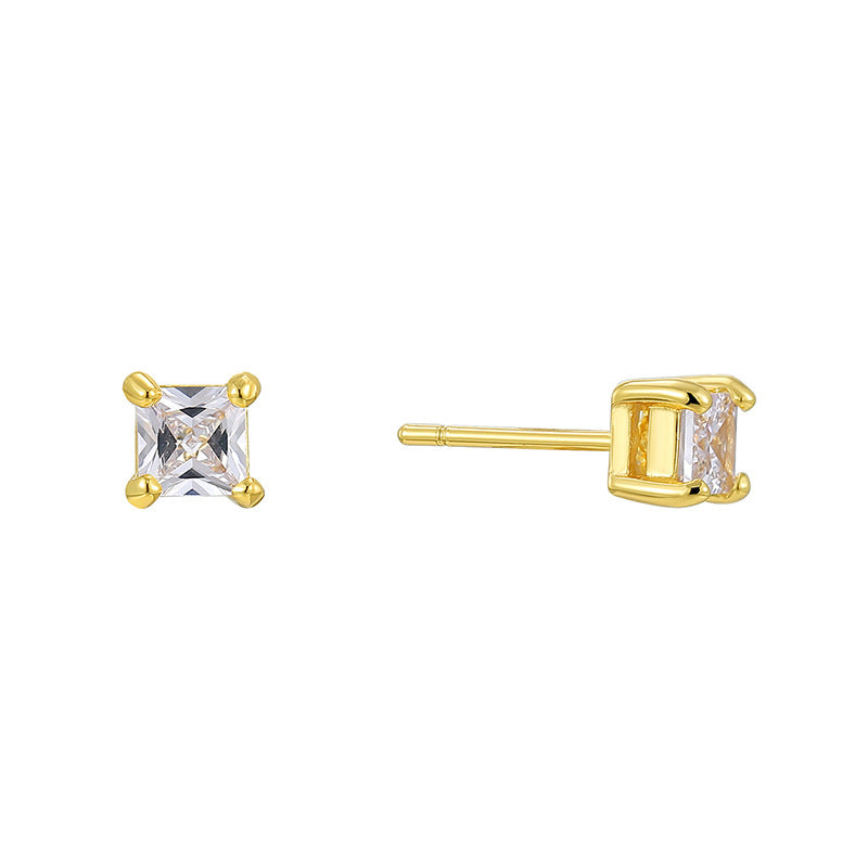 E0775 Fashion Four-Prong Square Zircon Earrings for Women gold Simple and Cool Earrings