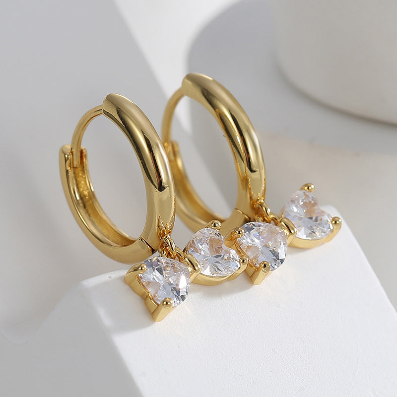 E0461 Foreign Trade New Simple Heart-shaped Earrings for Women Fashion Retro Zircon Earrings