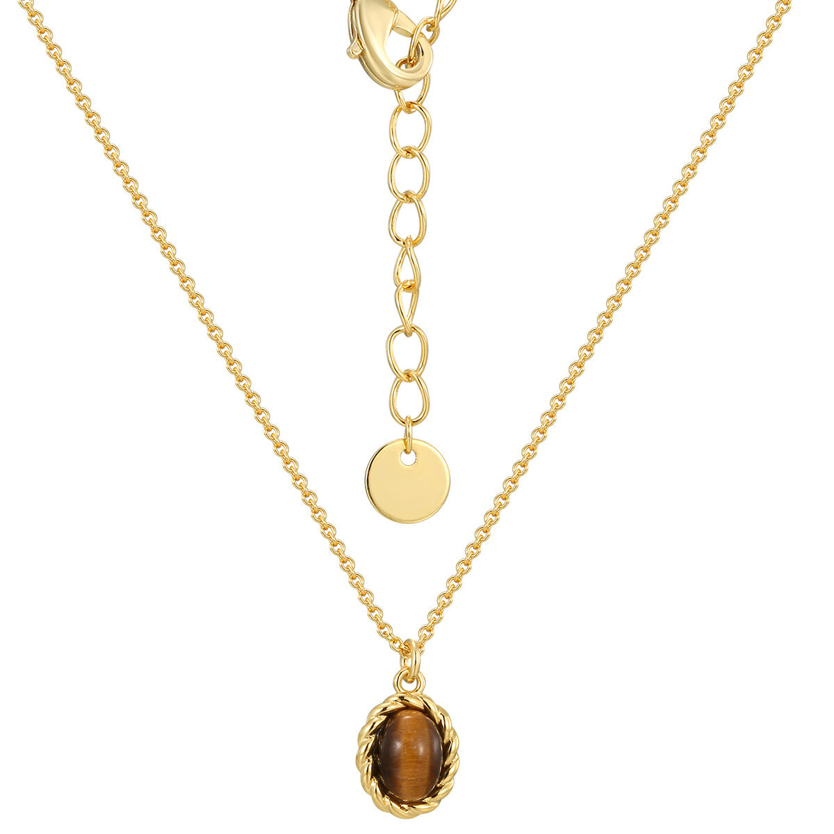 N0015 Copper18K Gold-Plated Oval Tiger Eye Stone Pendant Necklace for Women Vintage Versatile Design Necklace
