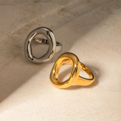 18K Gold-Tone Oval Openwork Open Stainless Steel Ring for private-label fashion jewelry buyers