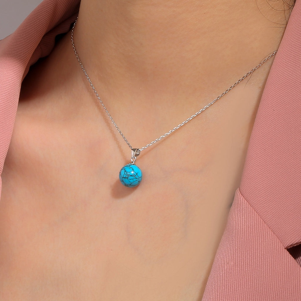 S925 Silver Turquoise Pendant Necklace Vintage Style