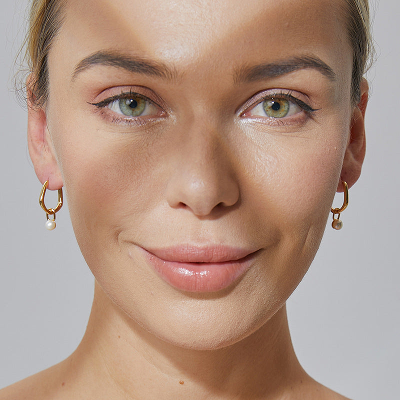 E0517 French Fashion Earrings for Women North American Modern Simple Shell Pearl Drop Earrings