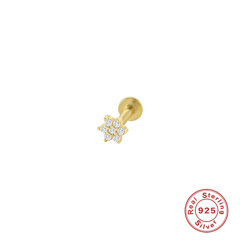 S925Sterling Silver Creative Geometric Flower Flat Head Threaded Piercing Earrings Hot Selling Ear Bone Studs