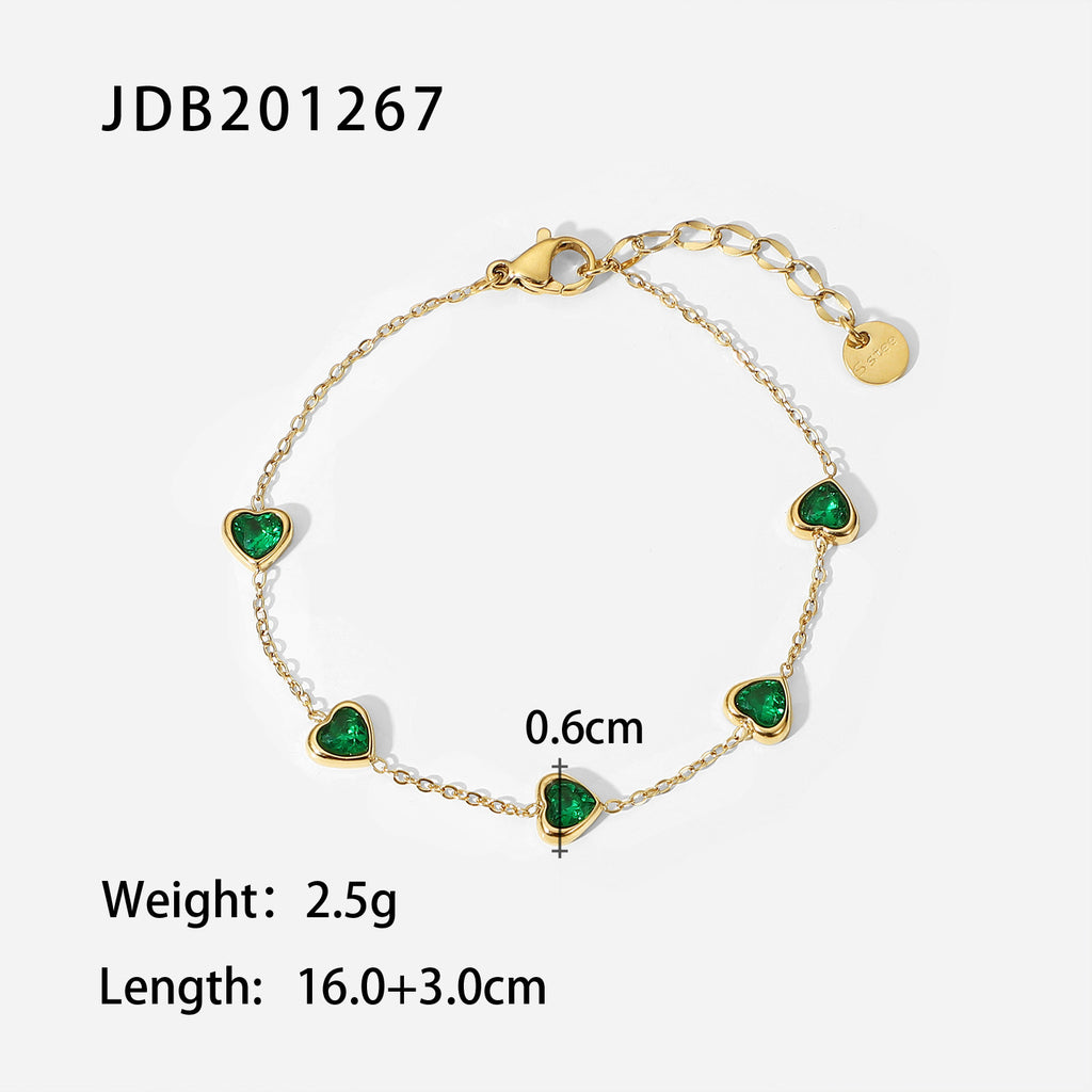 Fashion Retro Green Zircon Series Necklace Earrings Bracelet Ring Women's Stainless Steel Jewelry
