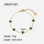 Fashion Retro Green Zircon Series Necklace Earrings Bracelet Ring Women's Stainless Steel Jewelry