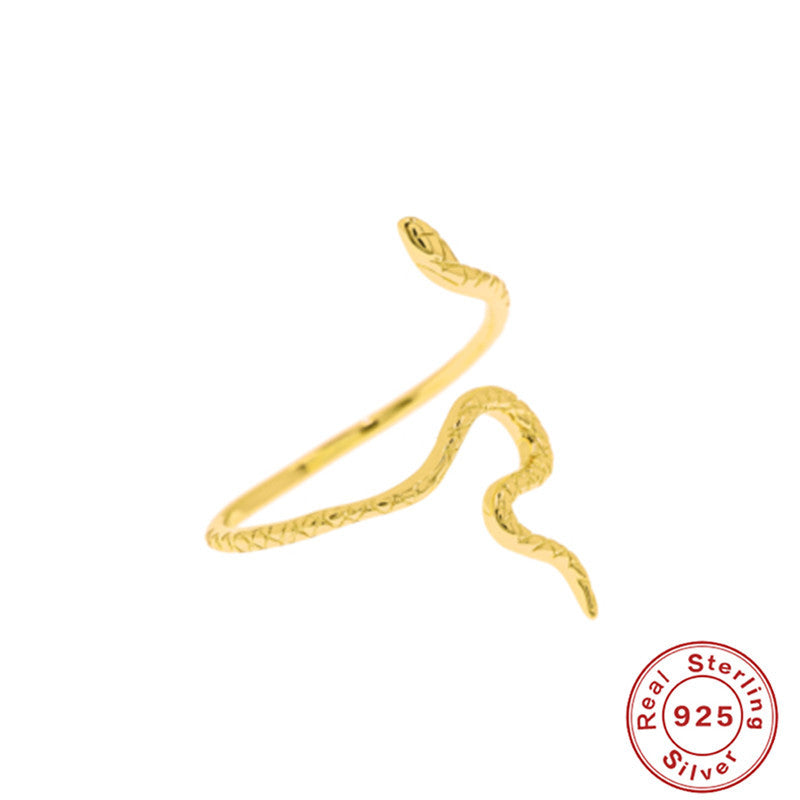 S925Sterling Silver Fun Smooth Snake Index Finger Ring Simple Snake Pattern Trendy18K Gold Open Ring