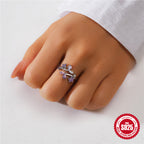 S925Pure Silver Japanese Style High-End Diamond-Studded Ring Japanese and Korean Design Sense Diamond Heart Petal Open Index Finger Ring