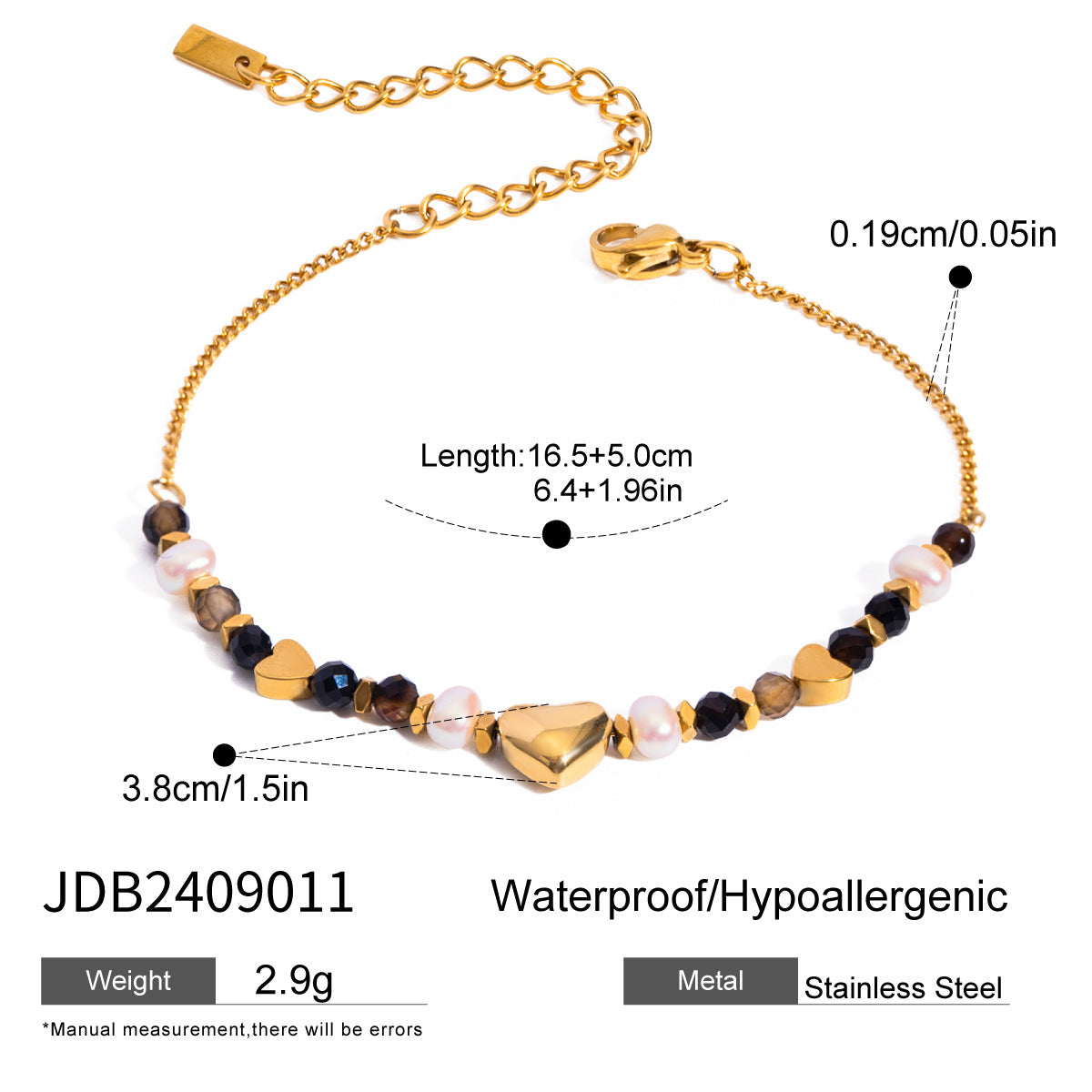 Stainless Steel Zircon Pearl Finger Bracelet Non-Fading Jewelry