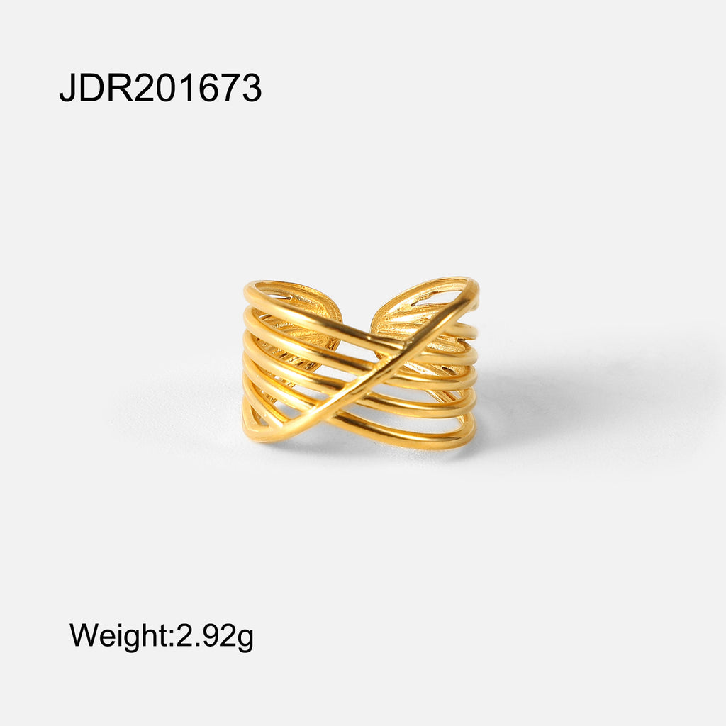 2H  Crossed Multi-layer Line Open Ring18K Women's Stainless Steel Ring