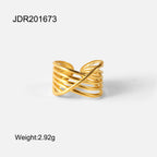 2H  Crossed Multi-layer Line Open Ring18K Women's Stainless Steel Ring