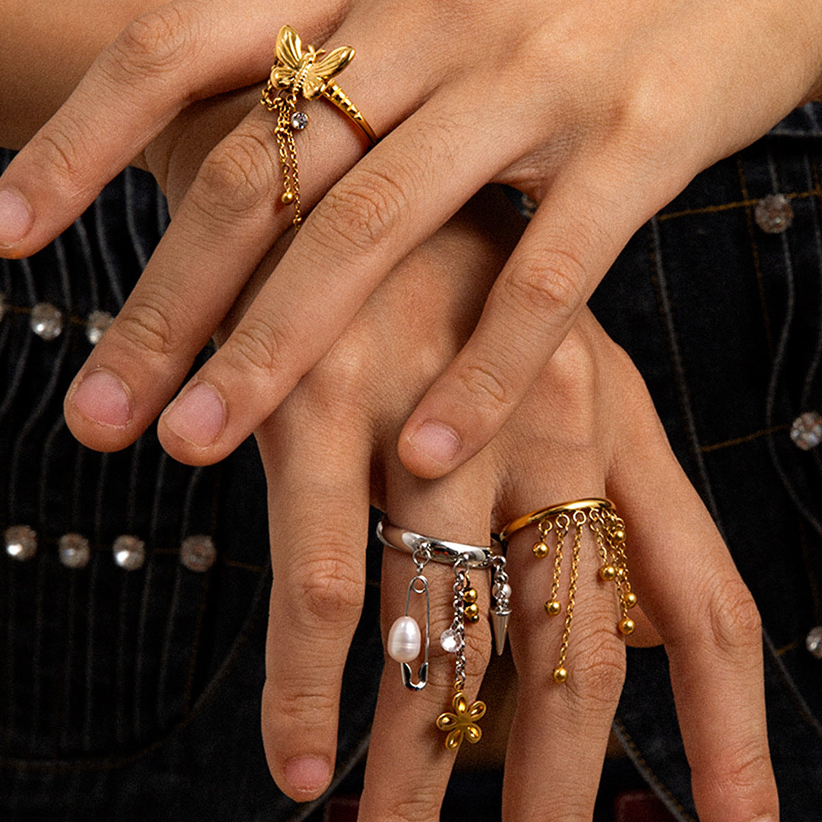 2H Tassel Ring Non-Fading Jewelry Stainless Steel Accessories for Women ring