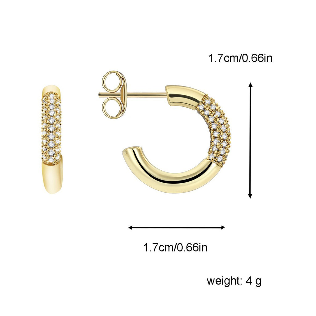 E0369 C Unique Geometric Circle Stud Earrings Minimalist Cool Micro Inlay Textured Earrings