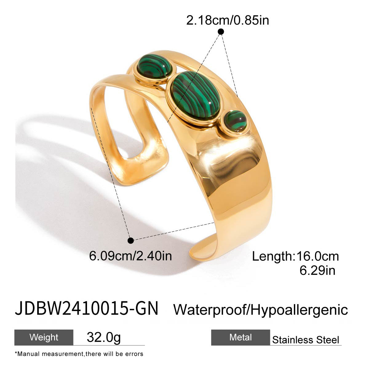 Natural Stone Hollow Open Bracelet for Women, Non-Fading Jewelry, Stainless Steel Ring Accessories