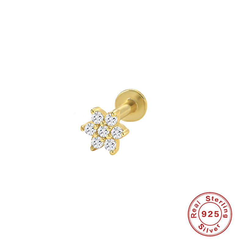 S925Sterling Silver Creative Geometric Flower Flat Head Threaded Piercing Earrings Hot Selling Ear Bone Studs
