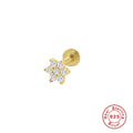 Floral Geometric Stud 925 Sterling Silver Earrings — earring silhouette — alternate angle 3 — jewelry finish and design detail