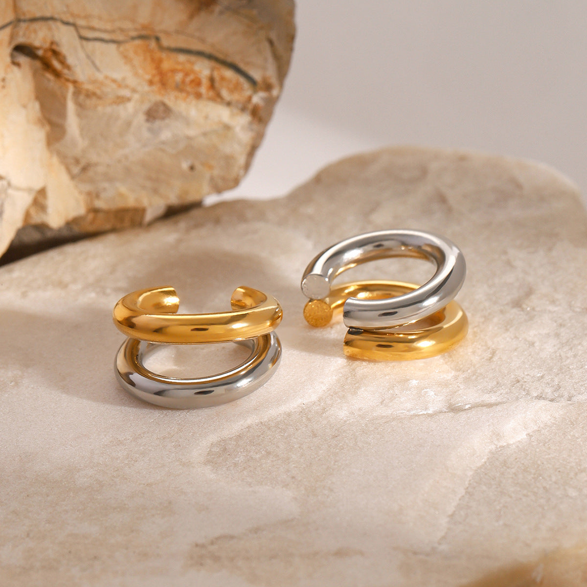 Stainless Steel Double c Non-Pierced Ear Cuff Earrings Non-Fading Ear Jewelry