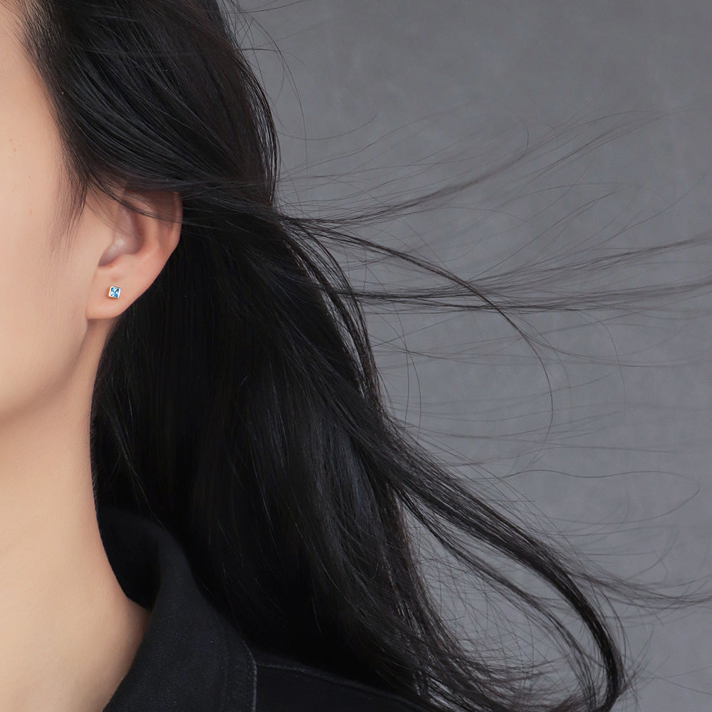 E0032 Simple Geometric Square Zircon Earrings for Women Gold-Plated Ear Studs925Silver Needle Jewelry