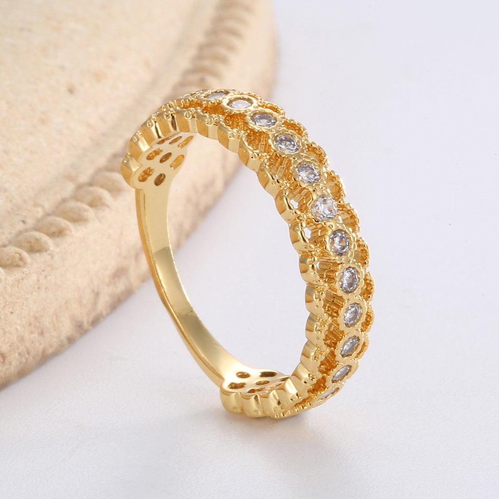 Gold-Plated Brass Vintage-Inspired CZ Ring with Cubic zirconia Detail with cubic zirconia design details