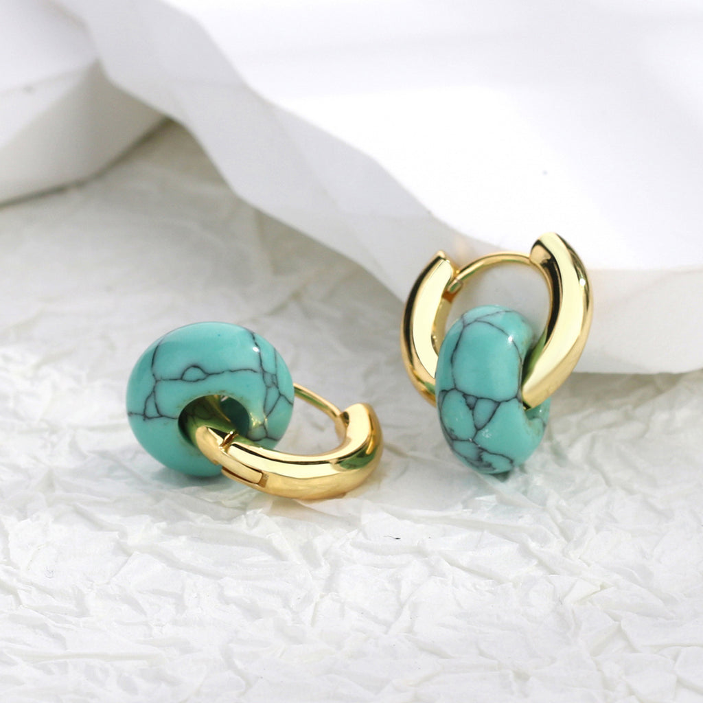 Gold-Plated Turquoise Vintage Hoop Earrings — front view