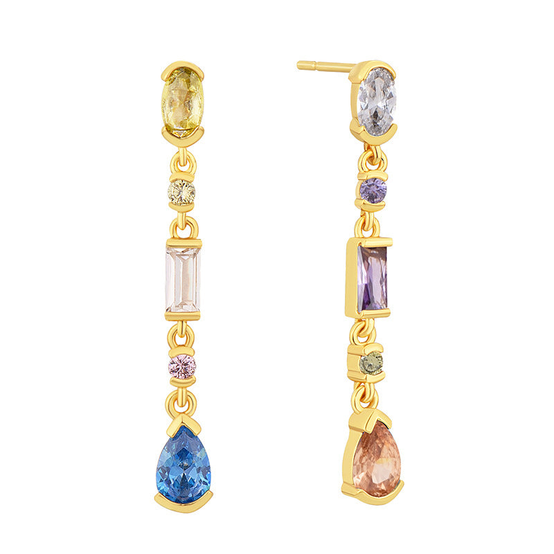 E0654 Fashion Multi-color Zircon Earrings for Women Long Tassel Bohemian Trendy Drop Earrings
