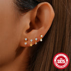 925Sterling Silver Five-Pointed Star Water Drop Inlaid Diamond Flat Head Threaded Piercing Ear Bone Stud Hot-Selling Pearl Earrings