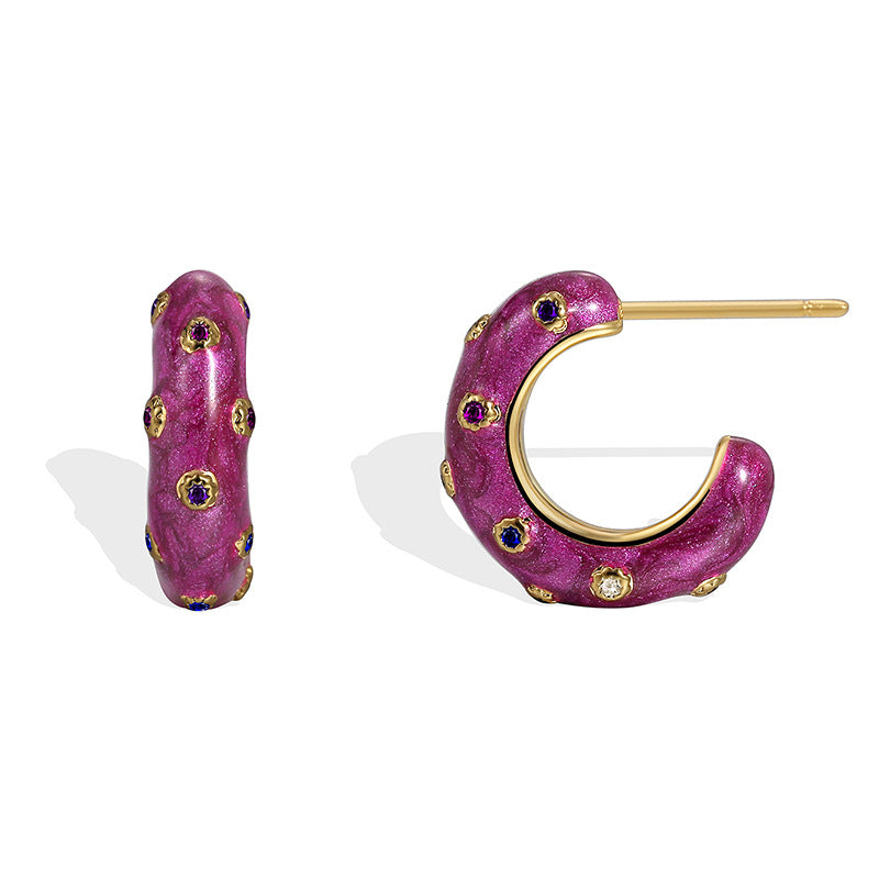 Gold-Plated Brass Geometric C-Shaped CZ Stud Earrings in a gold-tone brass finish