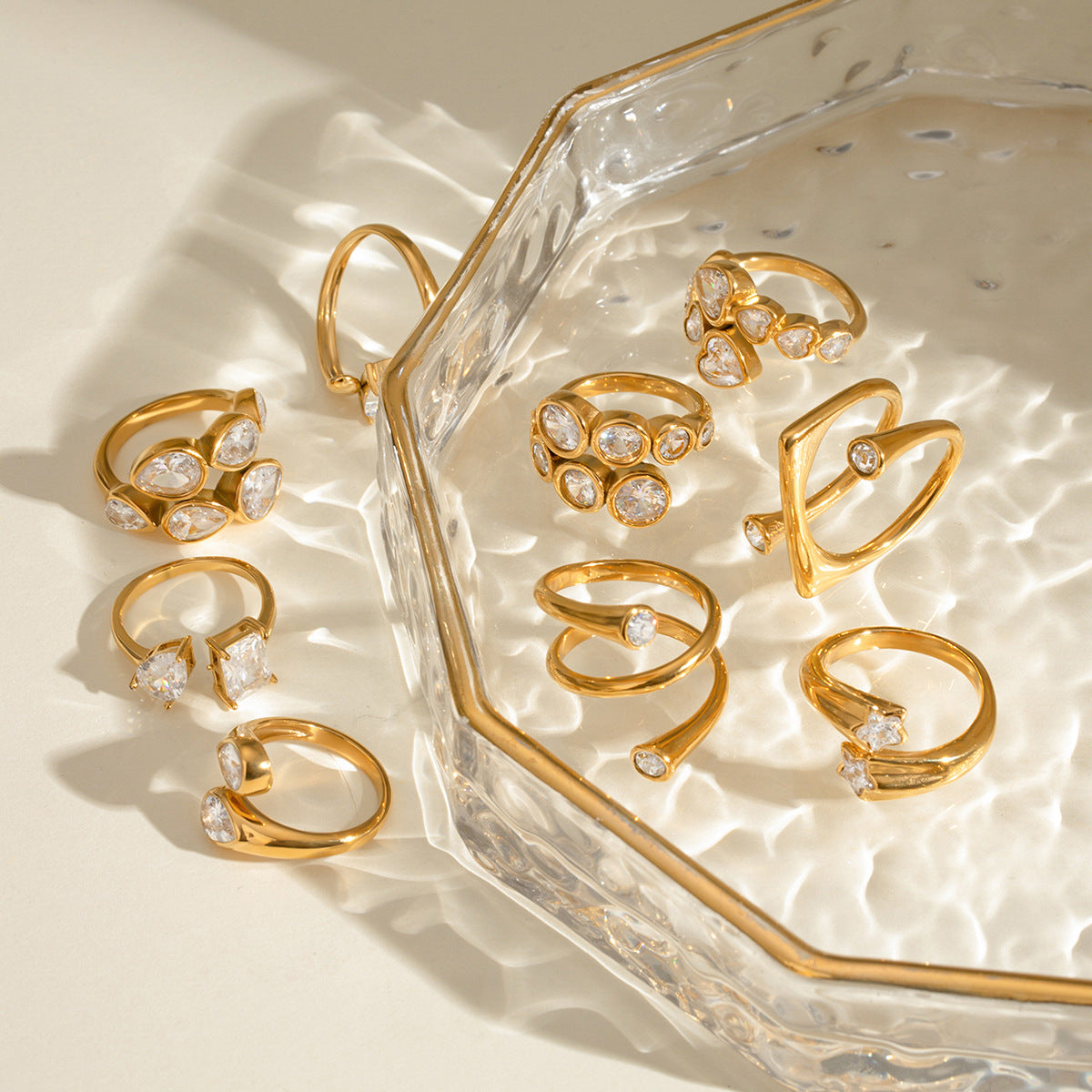 18k Gold Stainless Steel Zircon Open Ring rings