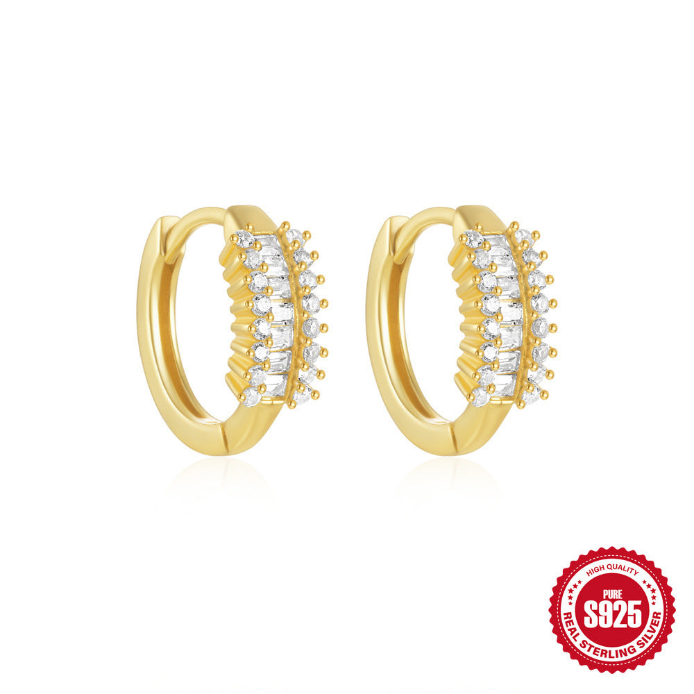 New S925Pure Silver Classic Diamond-Studded Small Round Geometric Hoop Earrings Hot-Selling Creative Ear Jewelry