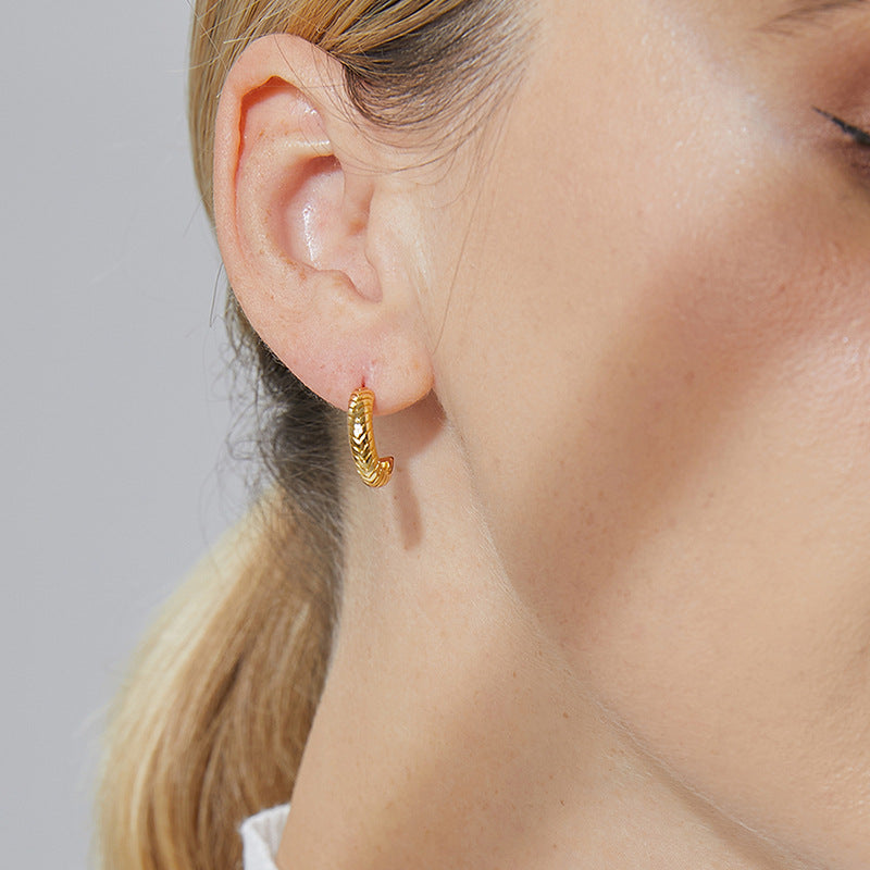 E0466 Fashion Wheat Ear Half Round Earrings for Women Vintage Elegant C Simple and Versatile Hoop Earrings