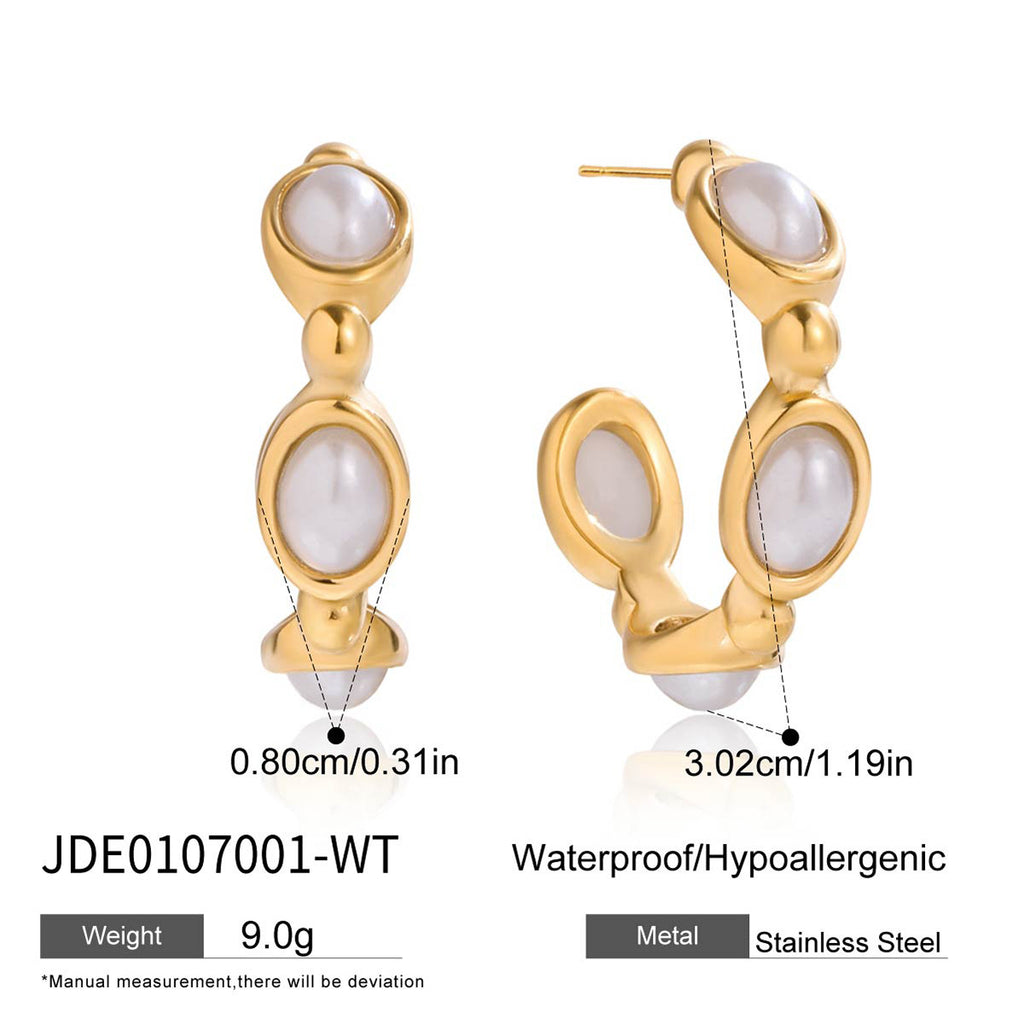 2H Blue Turquoise Resin Pearl Earrings Studs Non-Fading Stainless Steel Jewelry