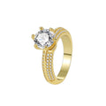 Gold-Plated Brass Pavé White CZ Ring with Vintage Detail with gold-tone brass construction