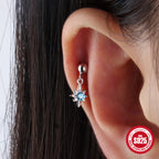 New925Sterling Silver Blue Inlaid Diamond Eight-Pointed Star Heart Round Ball Threaded Ear Bone Stud Hot-Selling Earrings
