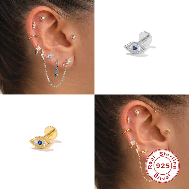 S925Sterling Silver Lip Piercing with Diamond Inlay, Popular Flat Head Threaded Cartilage Piercing Stud