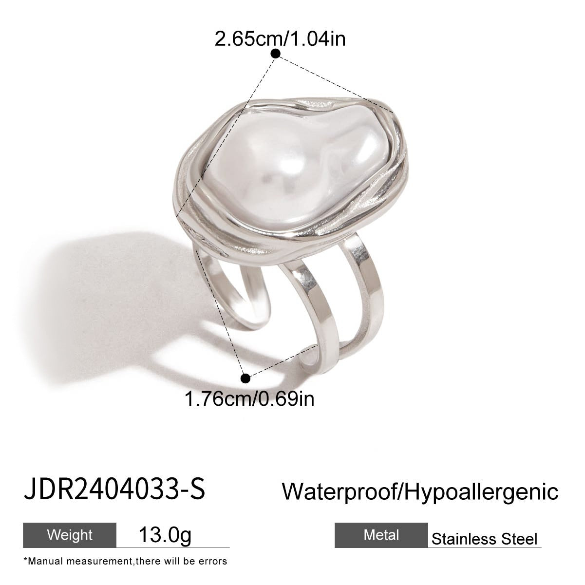 2H Imitation Baroque Pearl Ring Non-Fading Jewelry for Women rings