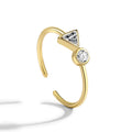Gold-Plated Brass Geometric CZ Adjustable Ring with gold-tone brass construction
