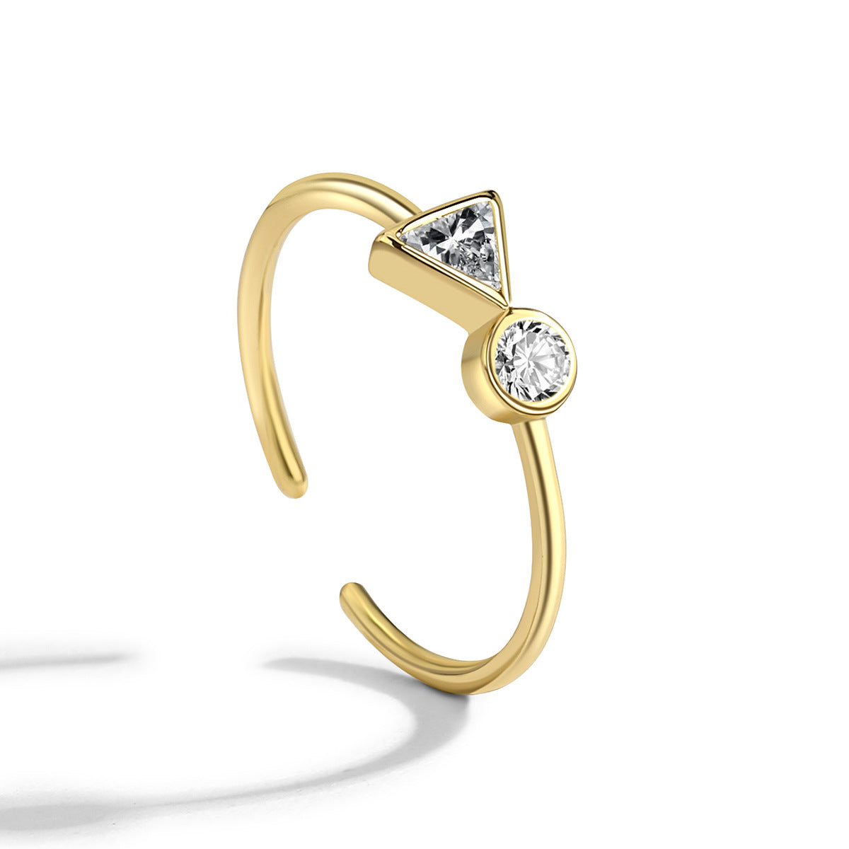 R0191 Simple Cast Copper Jewelry Women's Ring Adjustable Open Inlaid Geometric Zircon Ring